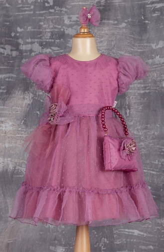 Balon Kollu Çantalı Kız Çocuk Abiye TVD2301BK-04 Pembe