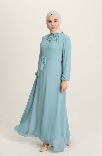 Mint Blue Hijab Evening Dress 5674-12