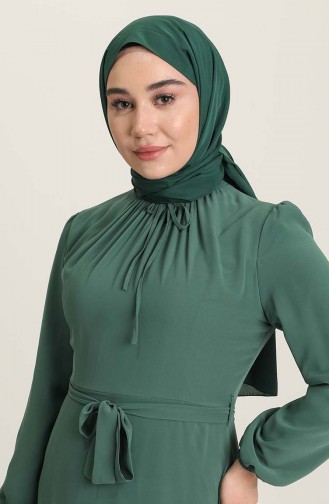 Kuşaklı Şifon Abiye Elbise 5674-13 Yeşil