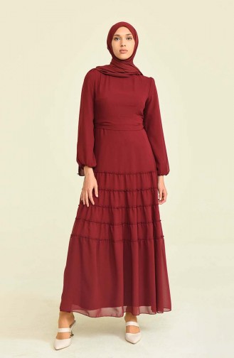 Claret Red Hijab Evening Dress 5712-04