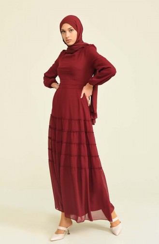 Claret Red Hijab Evening Dress 5712-04