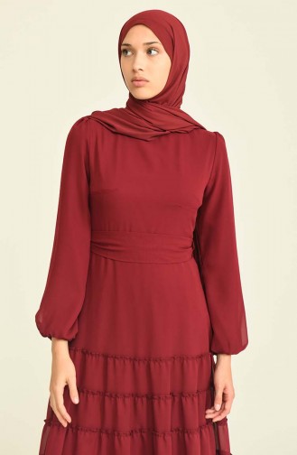 Claret Red Hijab Evening Dress 5712-04