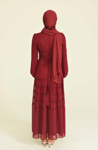 Claret Red Hijab Evening Dress 5712-04