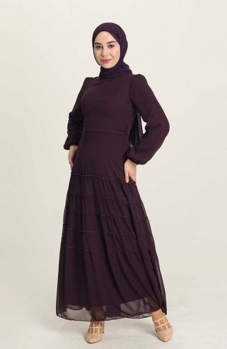 Plum Hijab Evening Dress 5712-12