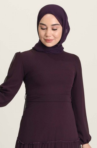 Plum Hijab Evening Dress 5712-12