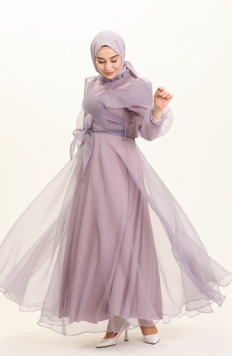 Violet Hijab Evening Dress 4925-06