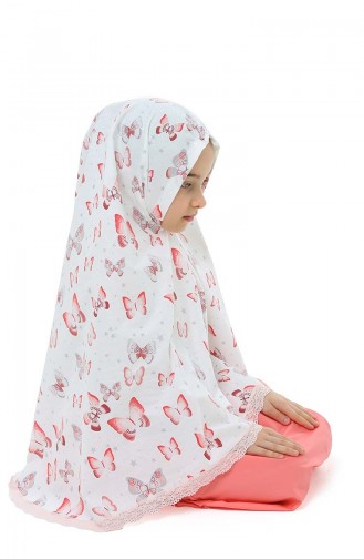 Tapis de Prière avec Robe de Prière Pour Enfant 0929-01 Corail Blanc 0929-01