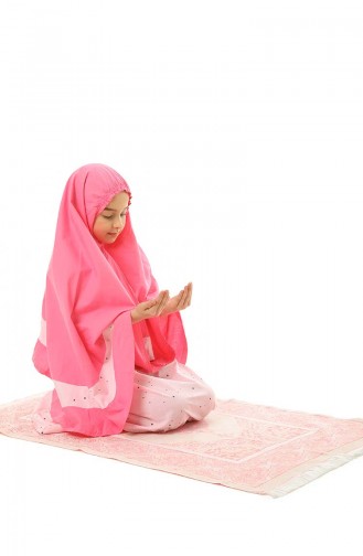 Seccadeli Çocuk Namaz Elbisesi 0951-01 Pembe Fuşya