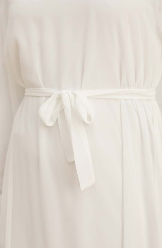 Kuşaklı Şifon Elbise 0220-06 Beyaz