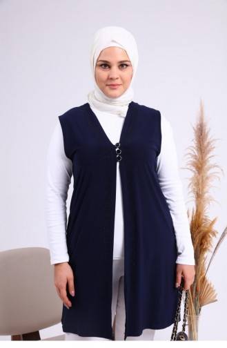 Große Lycra-Weste Mit Drei Knöpfen Für Damen 4464 Marineblau 4464.Lacivert