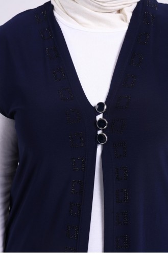 Women`s Large Size Three Button Lycra Vest 4464 Navy Blue 4464.Lacivert