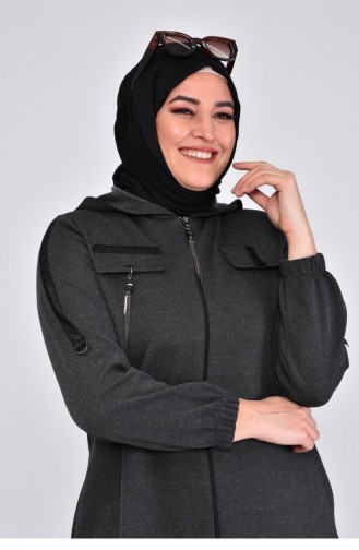 Kadın Büyük Beden Sim Şeritli Kışlık Kap Kaban 5099 Füme