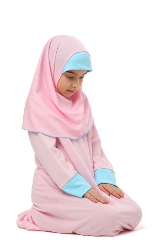 Desenli Çocuk Namaz Elbisesi 0100-02 Pembe