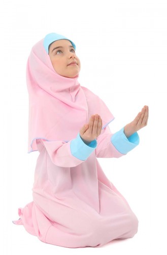 Desenli Çocuk Namaz Elbisesi 0100-02 Pembe