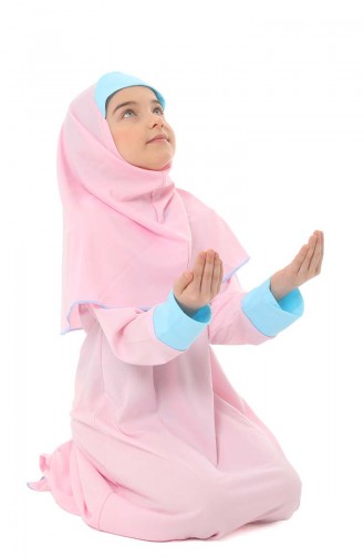 Desenli Çocuk Namaz Elbisesi 0100-02 Pembe