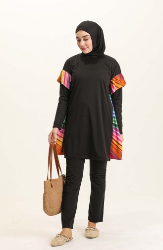 Schwarz Hijab Badeanzug 2201D-01