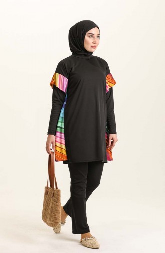 Schwarz Hijab Badeanzug 2201D-01