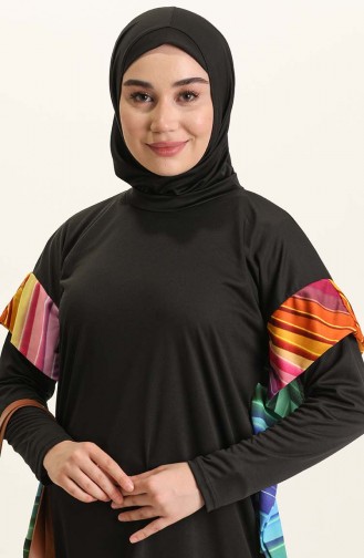 Schwarz Hijab Badeanzug 2201D-01