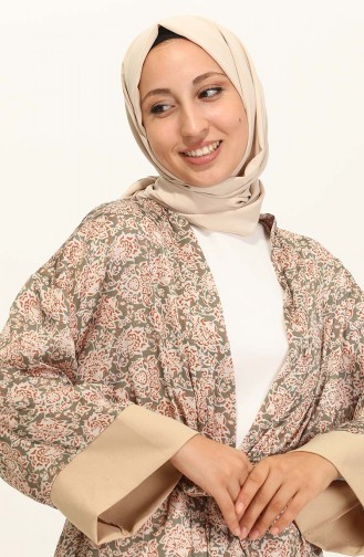 Desenli Abaya Pantolon İkili Takım 0124-01 Bej