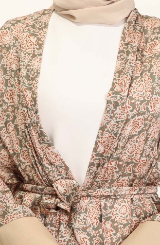 Desenli Abaya Pantolon İkili Takım 0124-01 Bej