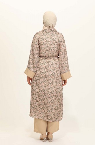 Desenli Abaya Pantolon İkili Takım 0124-01 Bej