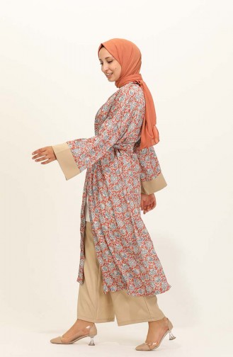 Desenli Abaya Pantolon İkili Takım 0124-03 Taba