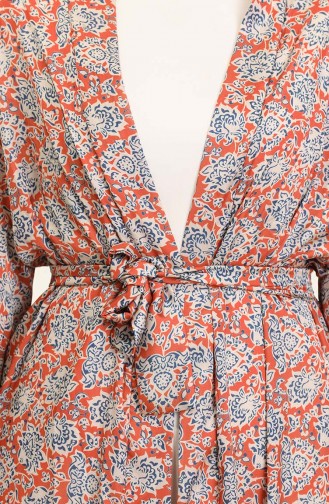 Desenli Abaya Pantolon İkili Takım 0124-03 Taba