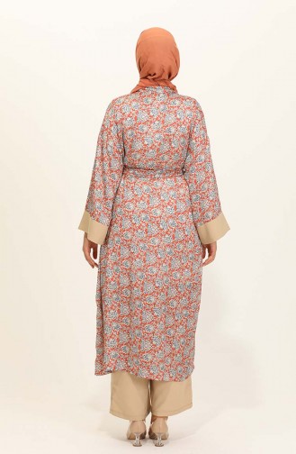 Desenli Abaya Pantolon İkili Takım 0124-03 Taba