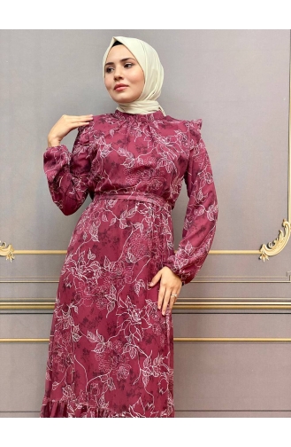 Claret Red Hijab Dress 8003-02