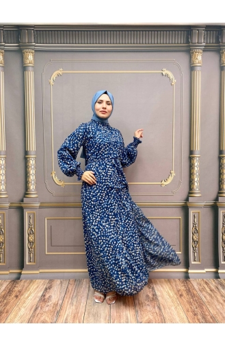 Indigo Hijab Dress 8050-04