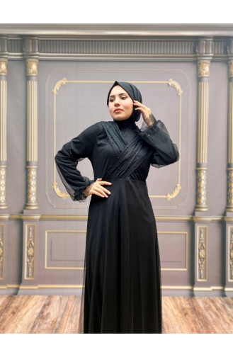 Schwarz Hijab-Abendkleider 2354-05