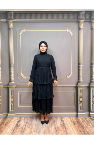 Black Hijab Evening Dress 8002-01
