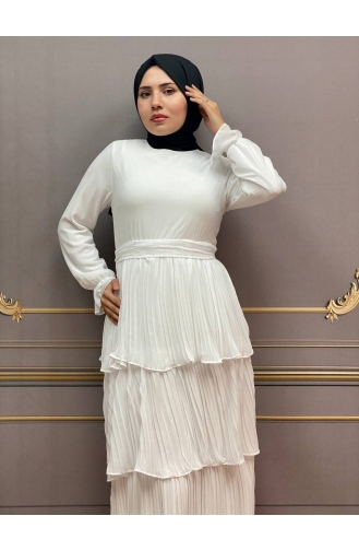 White Hijab Evening Dress 8002-02