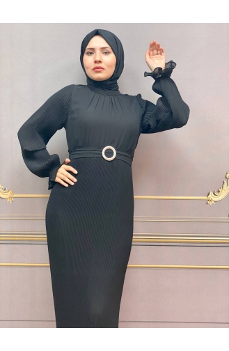 Black Hijab Evening Dress 8045-04