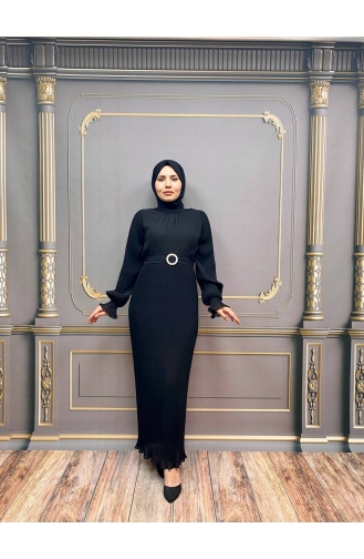 Black Hijab Evening Dress 8045-04