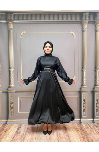 Black Hijab Evening Dress 8051-01