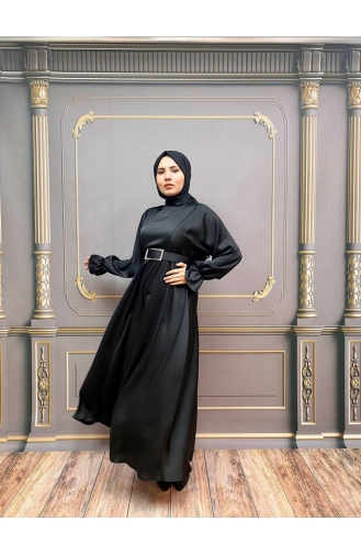 Black Hijab Evening Dress 8051-01