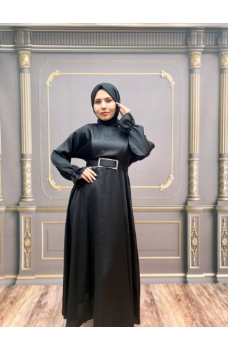 Black Hijab Evening Dress 8051-01