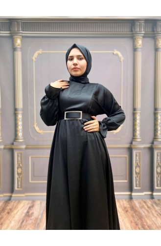 Black Hijab Evening Dress 8051-01