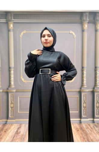 Black Hijab Evening Dress 8051-01
