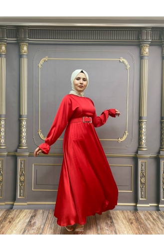Red Hijab Evening Dress 8051-02