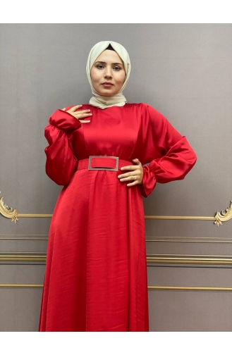 Red Hijab Evening Dress 8051-02