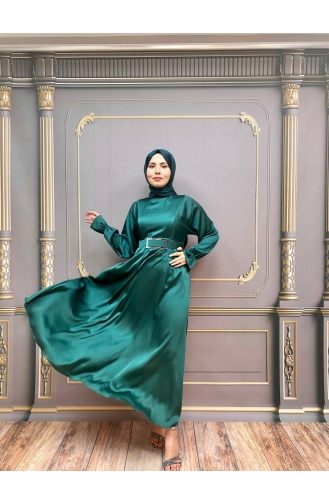 Emerald Green Hijab Evening Dress 8051-05