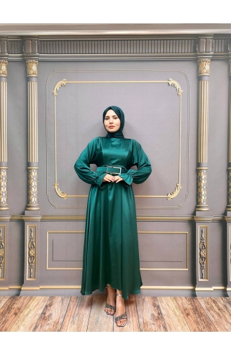 Emerald Green Hijab Evening Dress 8051-05