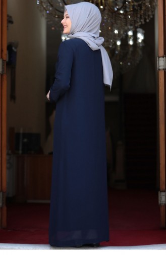 Navy Blue Hijab Evening Dress 1823