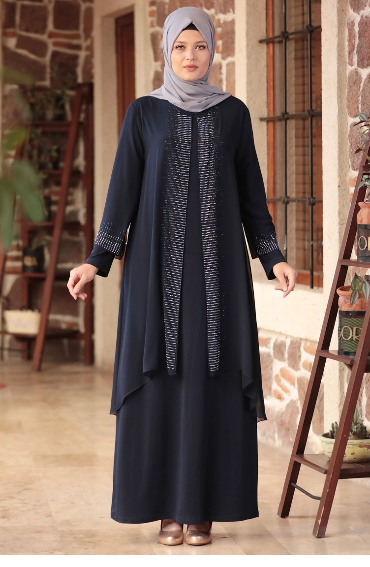 Navy Blue Hijab Evening Dress 1971