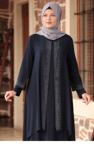 Navy Blue Hijab Evening Dress 1971