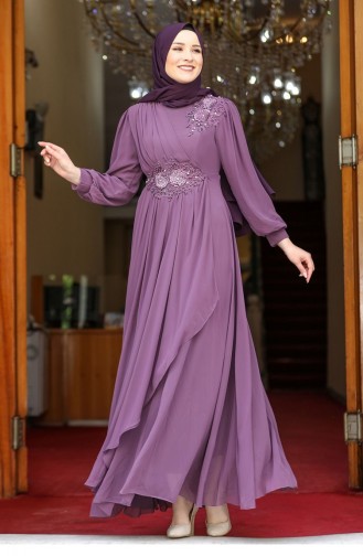 Lavender Color Hijab Evening Dress 2128