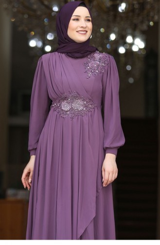 Lavender Color Hijab Evening Dress 2128