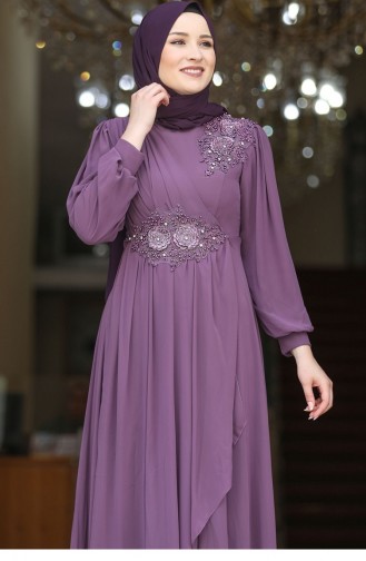 Lavender Color Hijab Evening Dress 2128